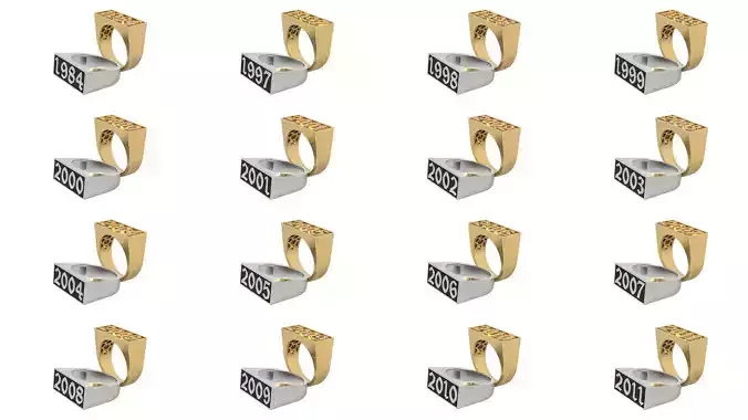 1980 - 2019 Ring Set with and without gallery Size 5 - 9 US 3D Model Collection