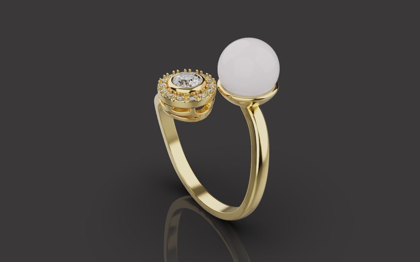 Ring With Pearl 0085 3D print model_3