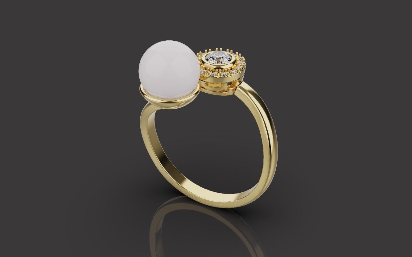 Ring With Pearl 0085 3D print model_1