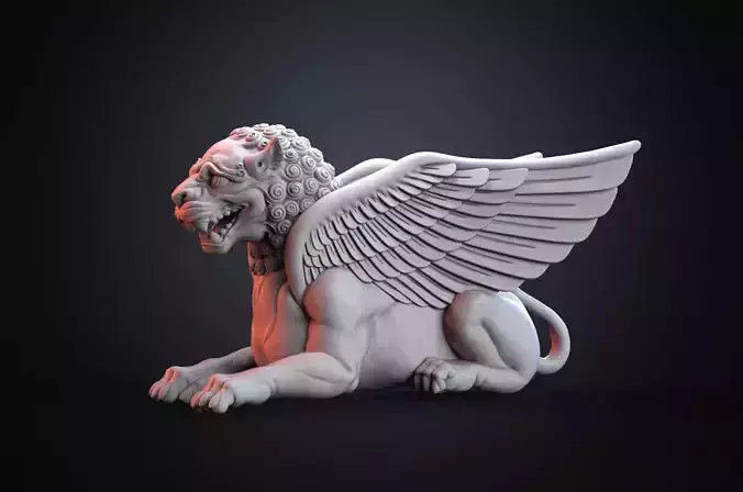 Winged Curly Lion Sculpture high model
