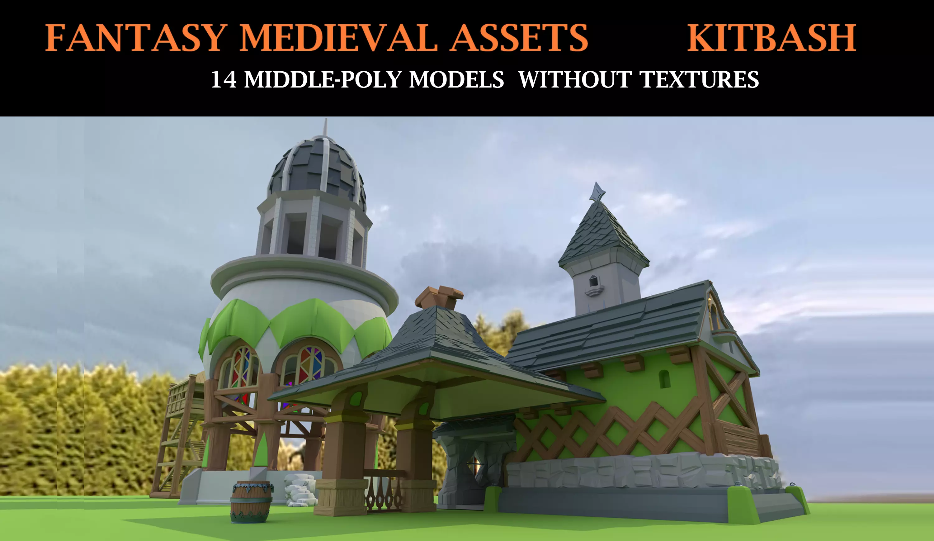 Kitbash Fantasy Medieval Assets Middle-Poly 3D model_0