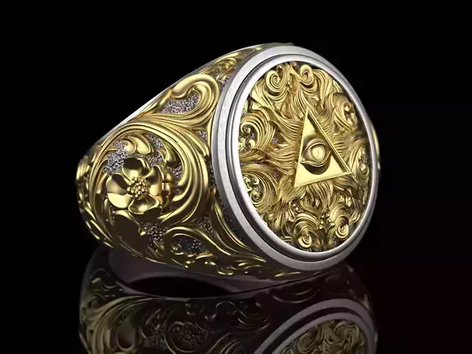 Jewelry Masonic Ring with Eye Symbol 0317 7-13US Stl 3dm Fbx 3D print model
