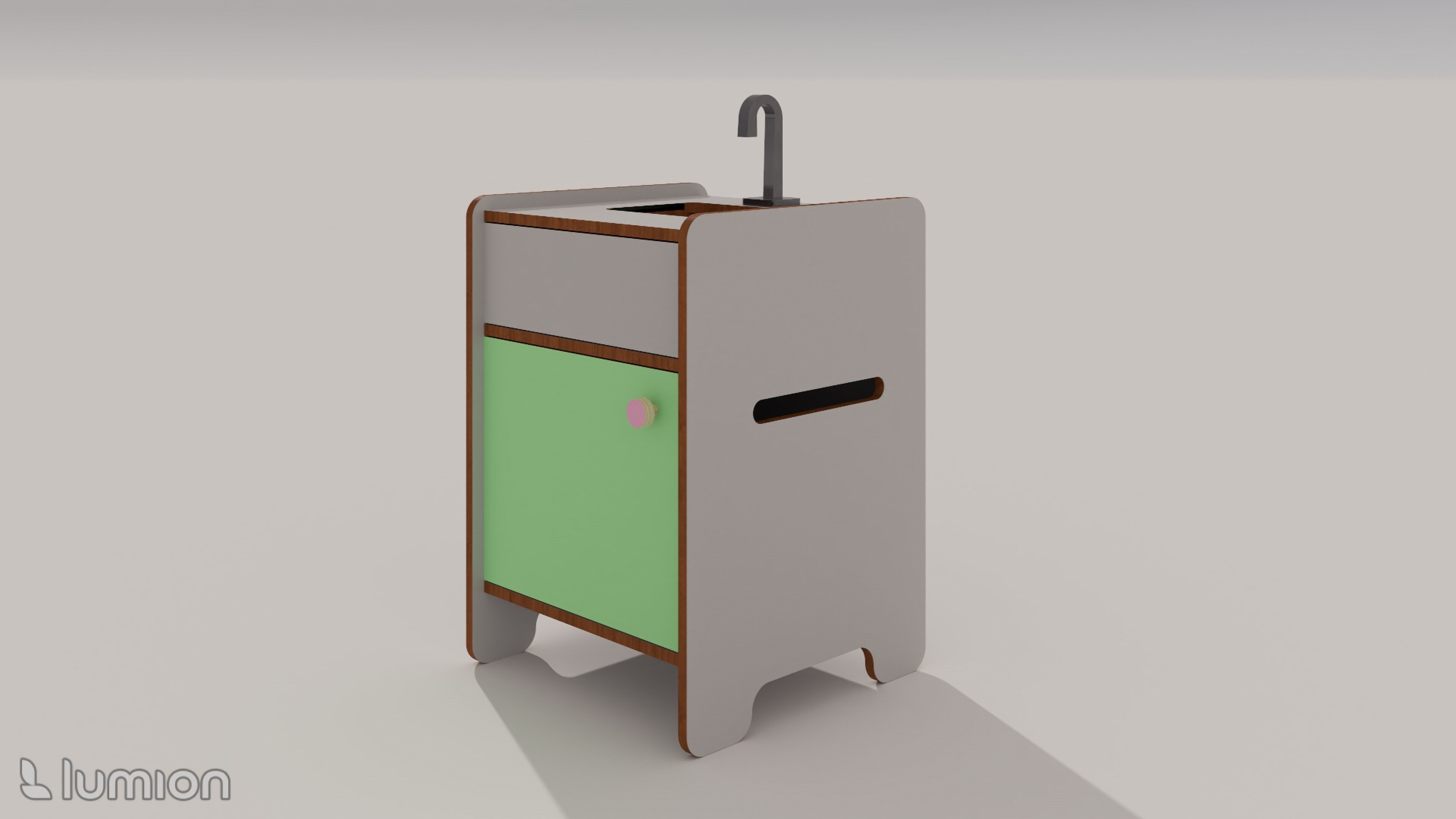 Montessori Kitchenette Functional Sink Cabinet CAD INCLUDED 3D print model_1