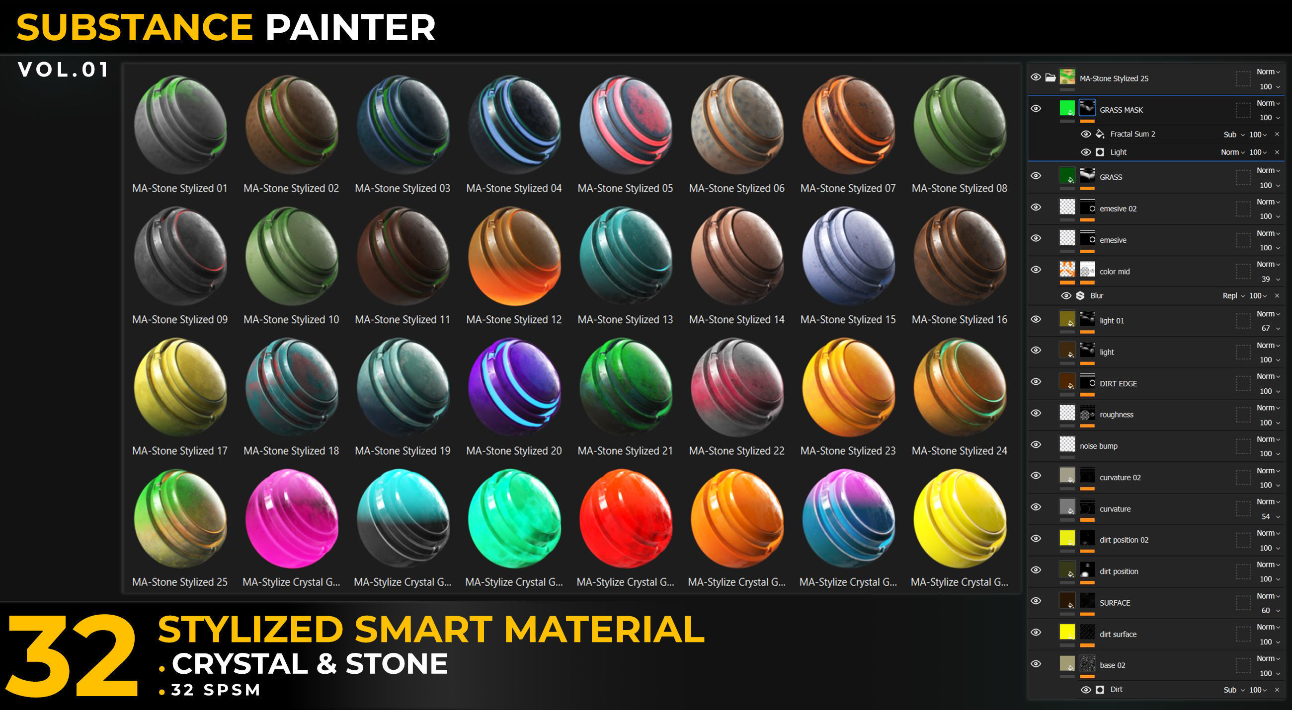 32 Stylized Smart Materials Stone Crystal gem Vol 01 Texture_1