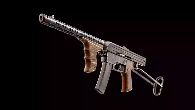  PPK 1942 Kalashnikov Submachine Gun Low-poly 3D model