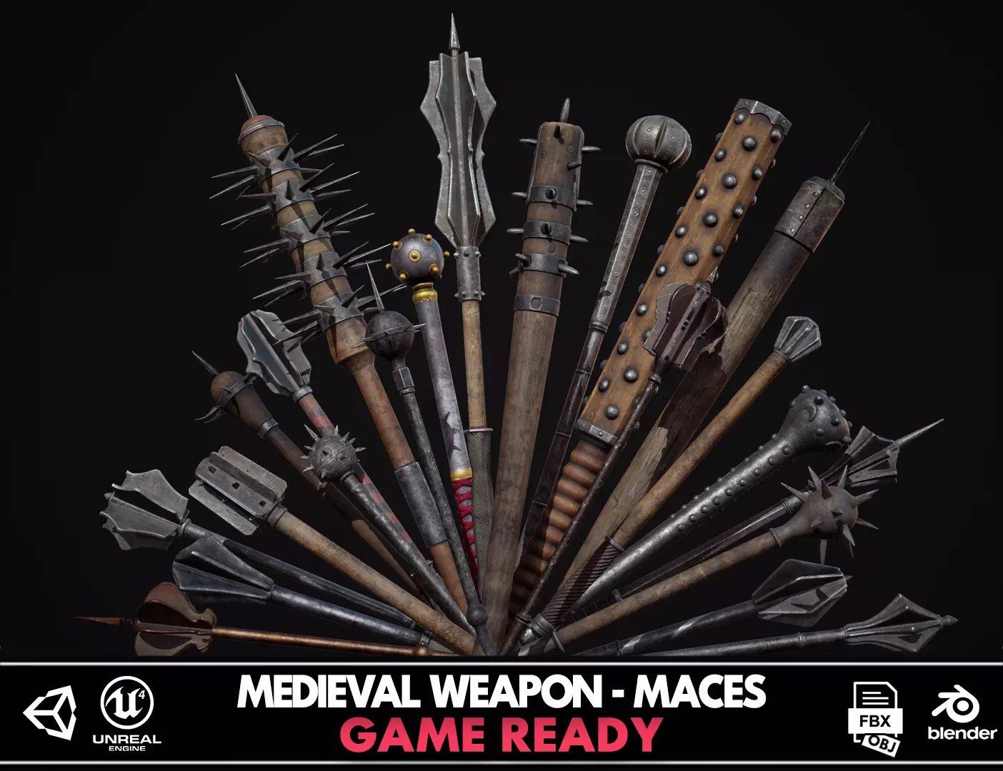 Medieval Weapon - Maces Low-poly 3D model_0