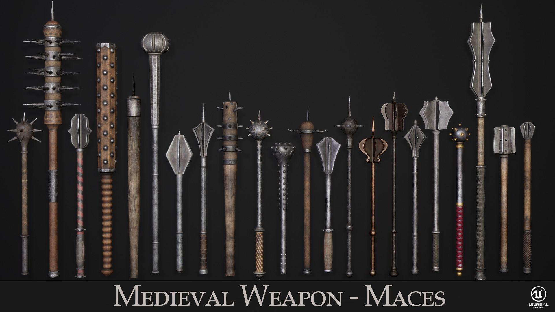 Medieval Weapon - Maces Low-poly 3D model_1