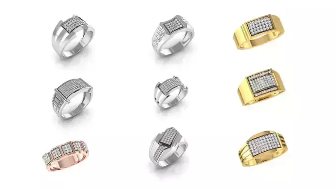 47 Gents Mens Diamond Ring 3dm stl render 3D Model Collection