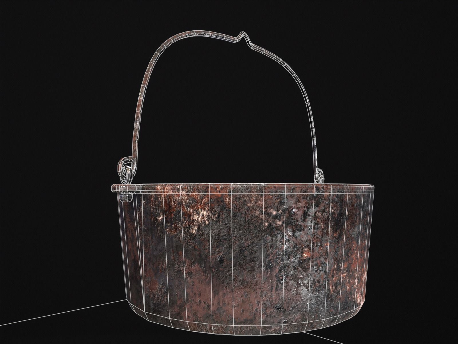 Old Medieval Iron Cooking Tripod with a Cooking Pot Low-poly 3D model_25