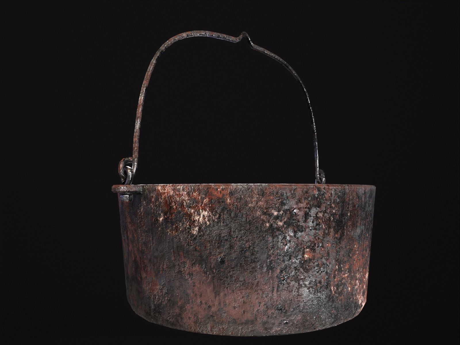 Old Medieval Iron Cooking Tripod with a Cooking Pot Low-poly 3D model_24