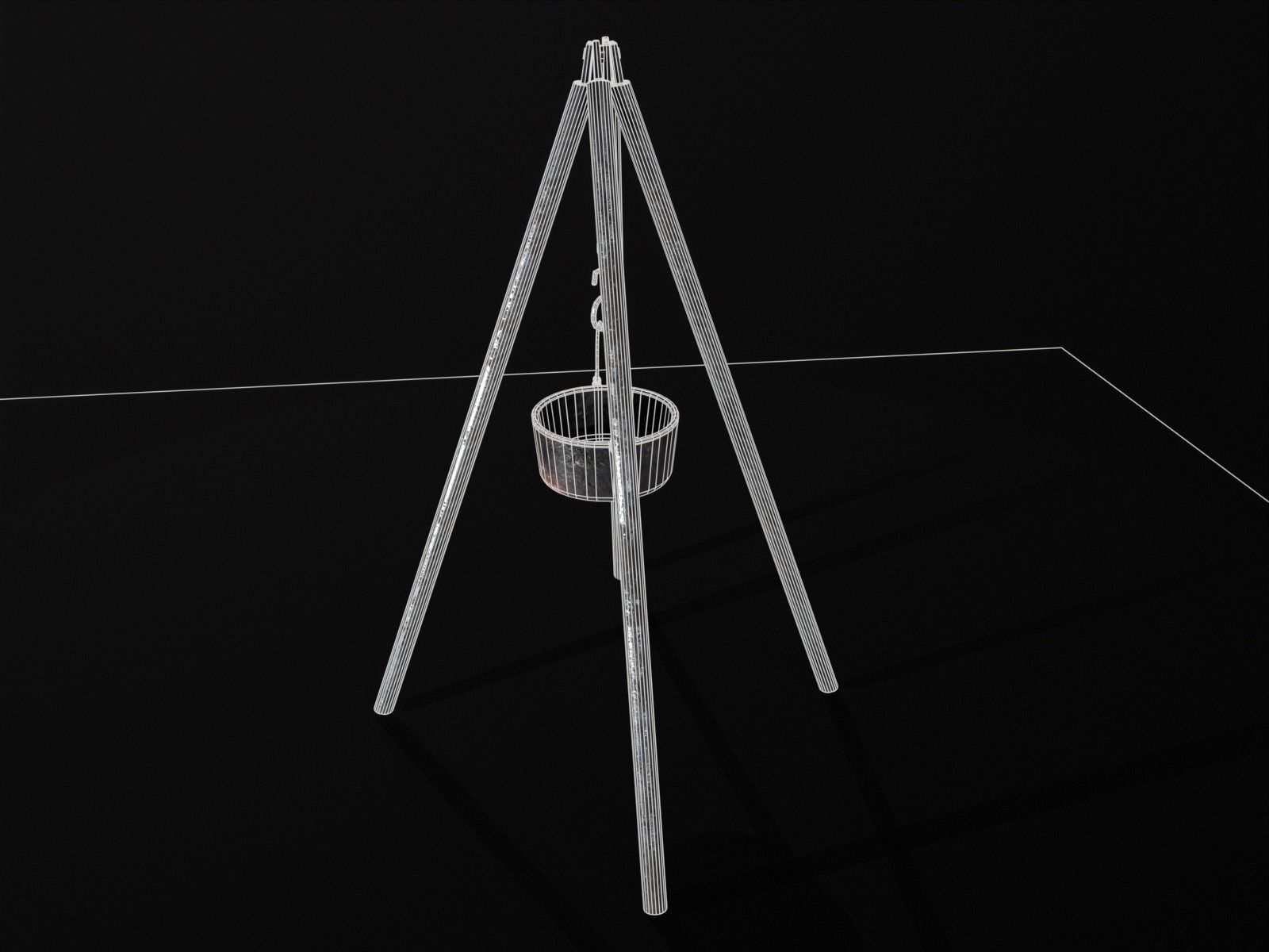 Old Medieval Iron Cooking Tripod with a Cooking Pot Low-poly 3D model_17