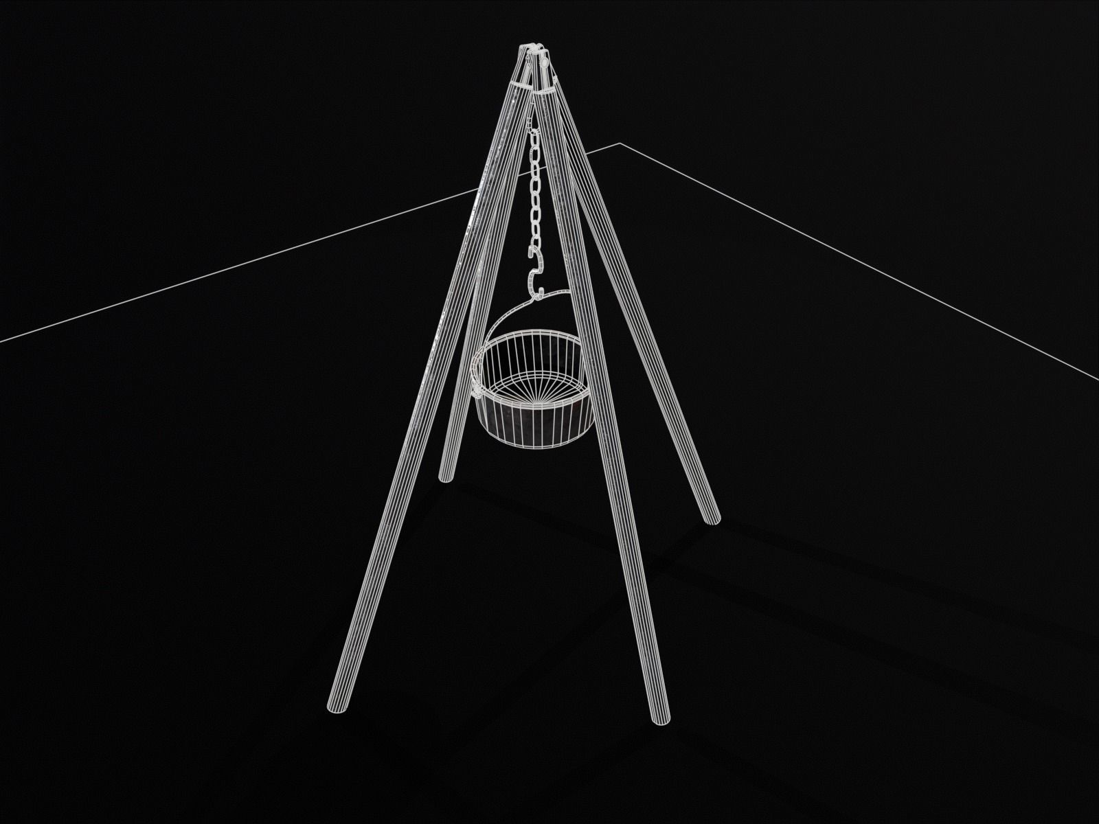 Old Medieval Iron Cooking Tripod with a Cooking Pot Low-poly 3D model_21