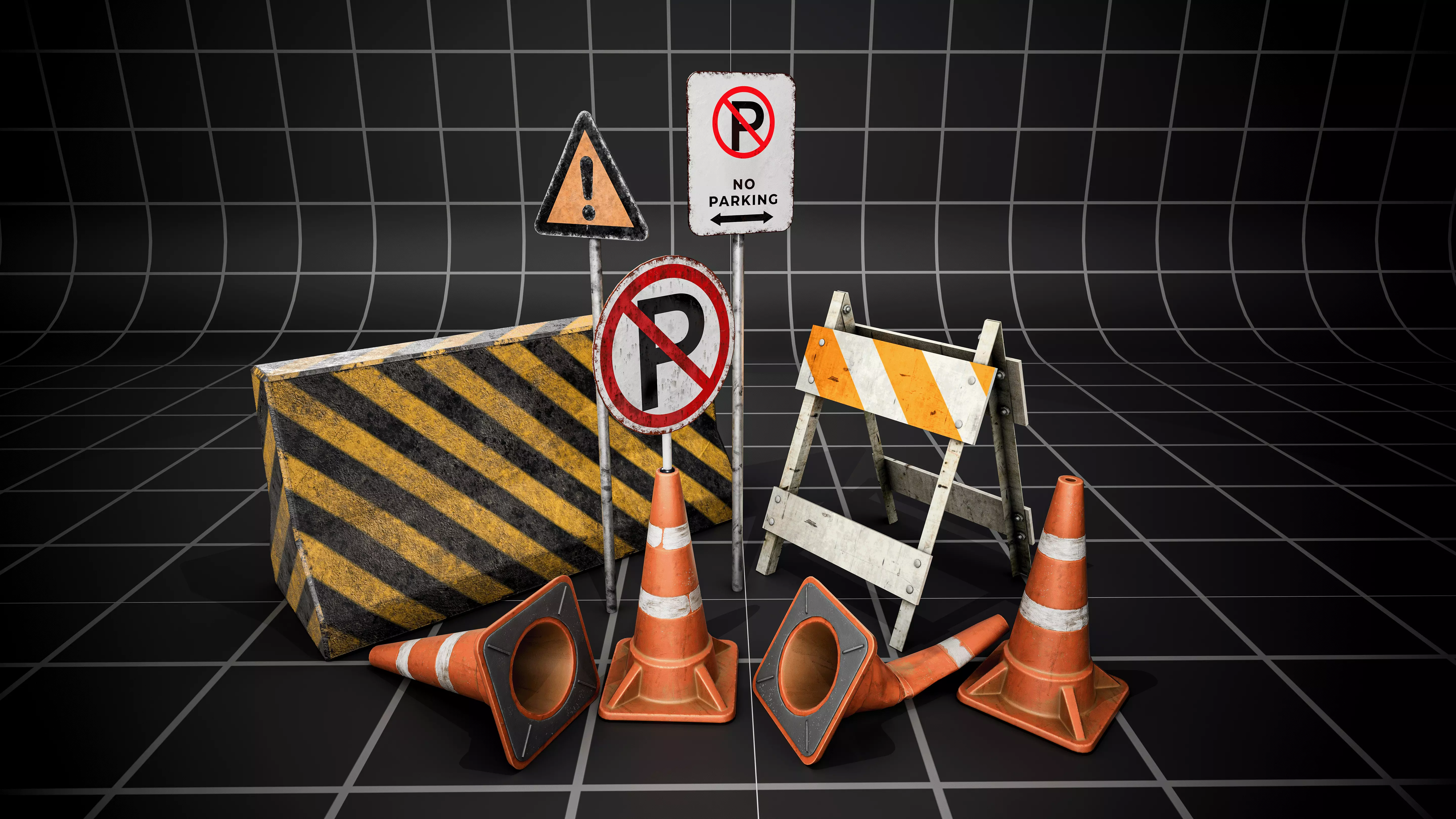 Used Road Props Game-Ready Low-poly 3D model