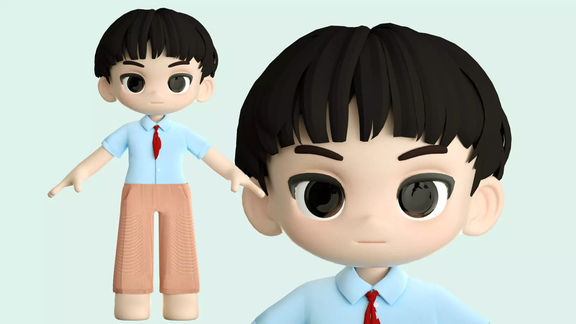 Cartoon boys teenagers elementary school children 3D model