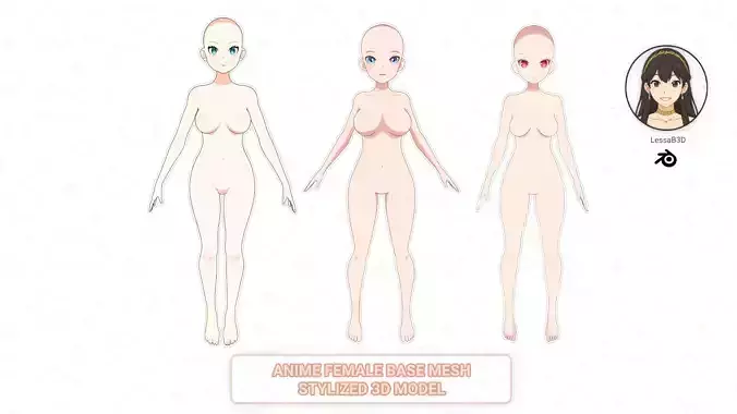 Anime Female Base Mesh - Stylized 3D Model