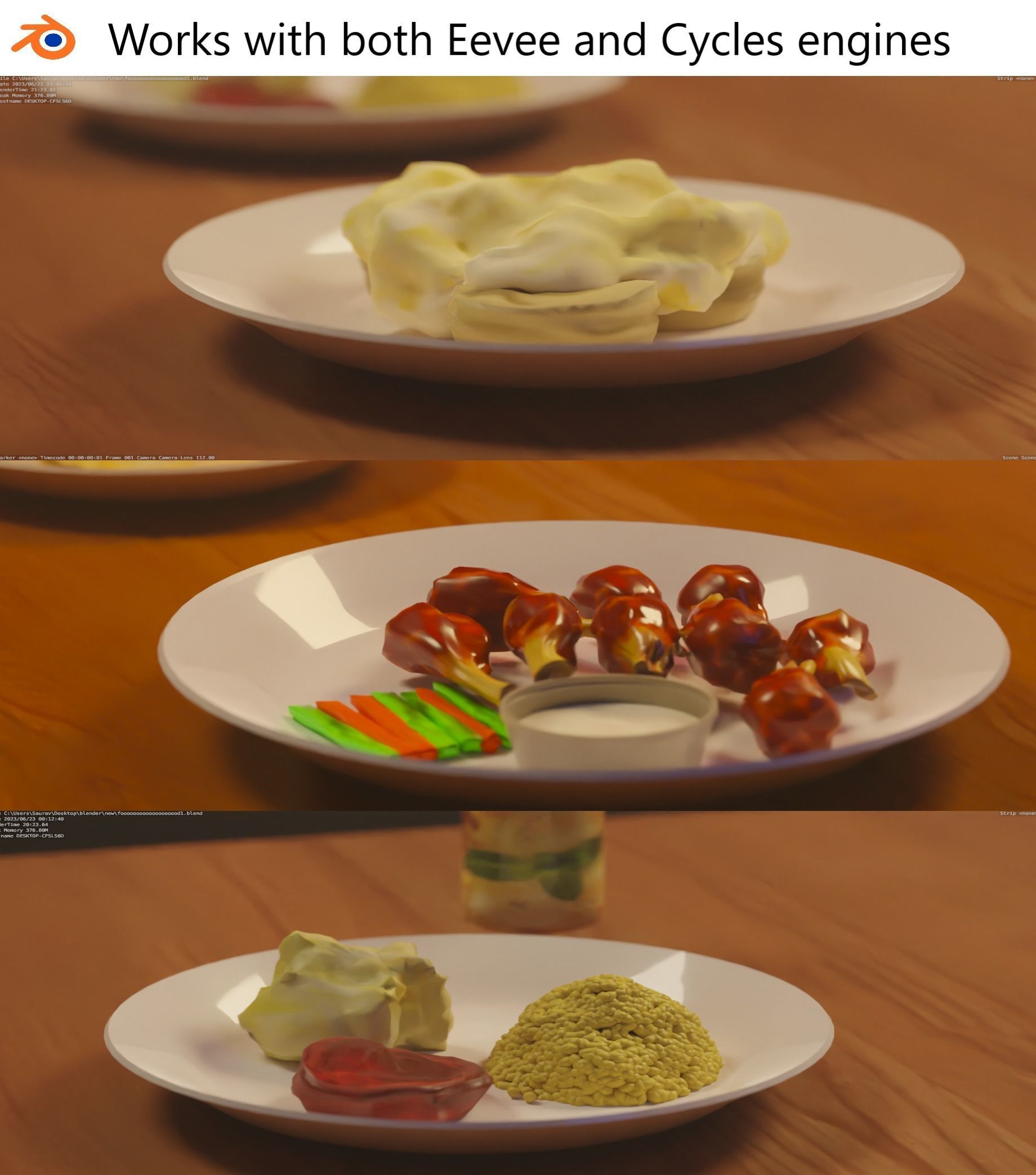 Food Items pack of 3-2k Textures Low-poly 3D model_2