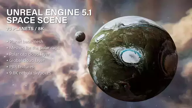 UE5 - 70 8K PBR Planets - 9 8K Stardust Skydomes