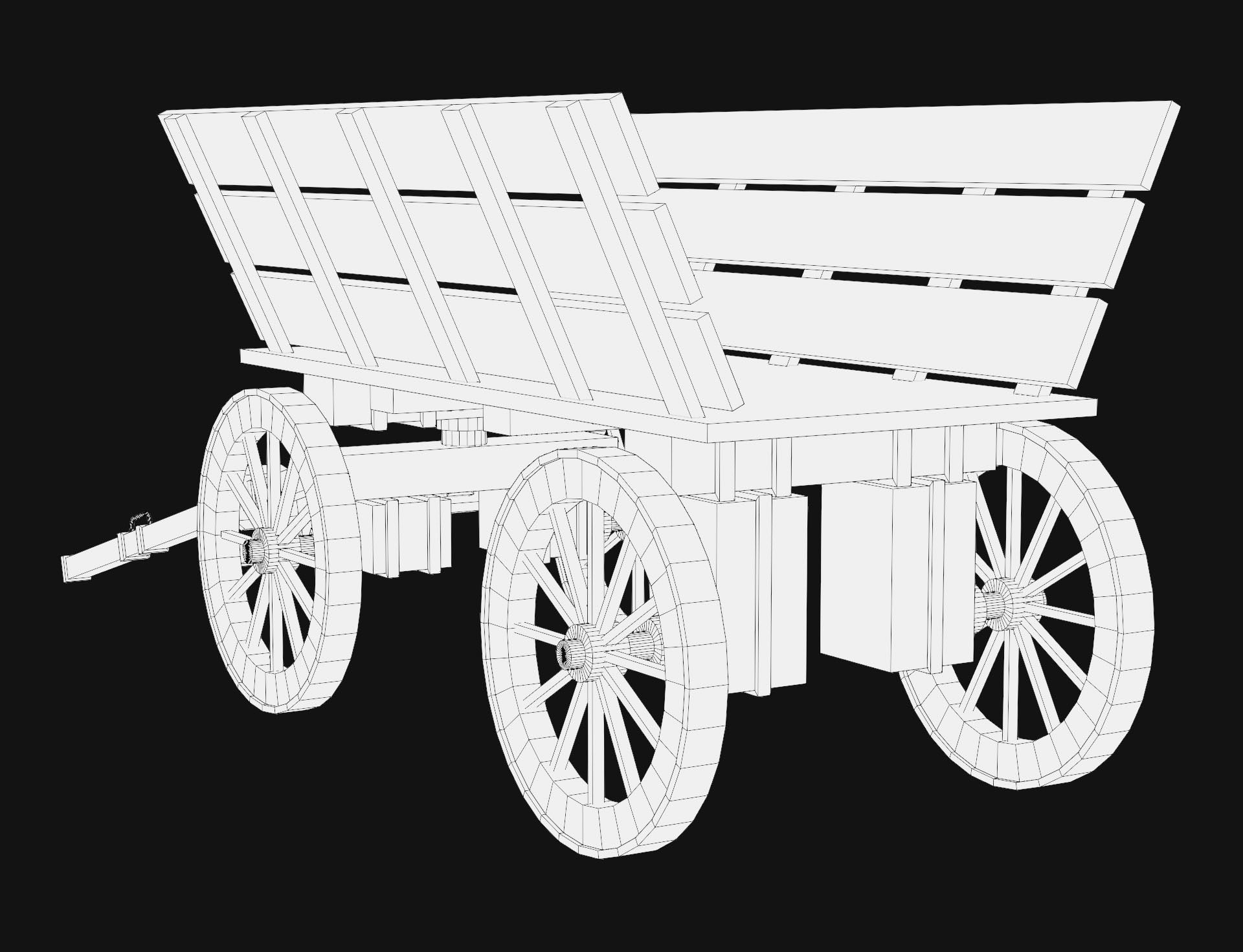 Medieval Wooden Cart 1  Low-poly 3D model_10