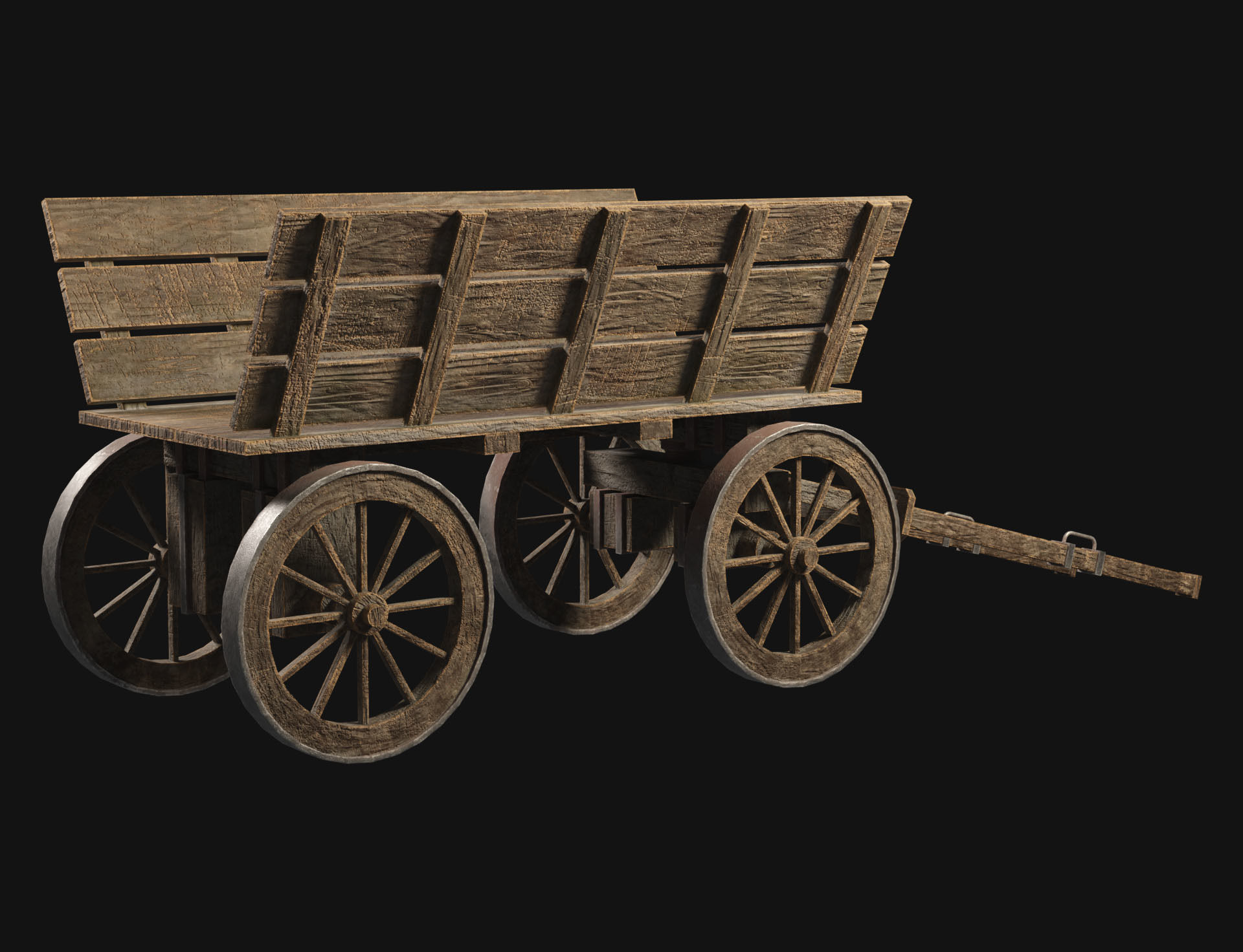 Medieval Wooden Cart 1  Low-poly 3D model_4