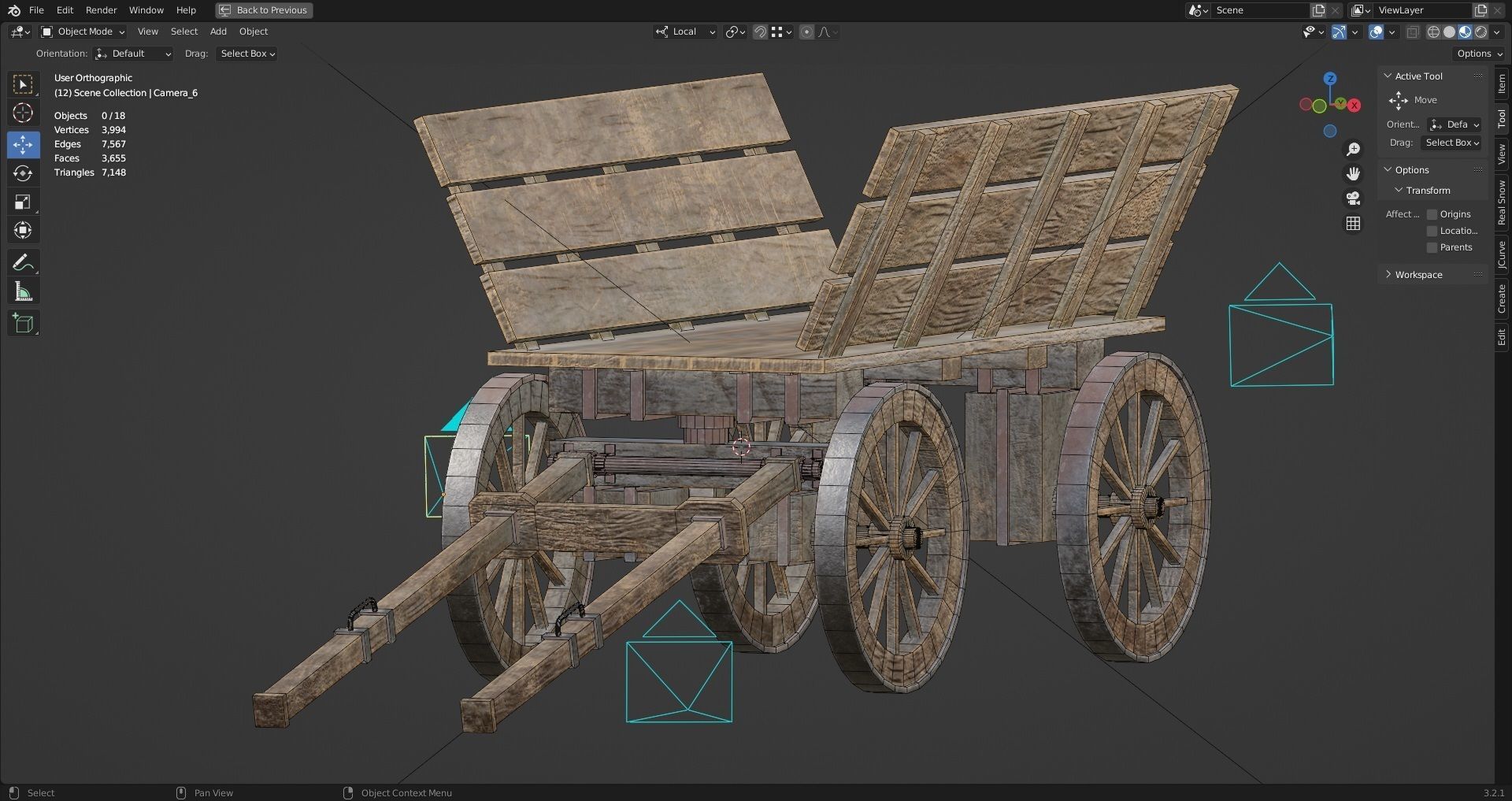 Medieval Wooden Cart 1  Low-poly 3D model_14