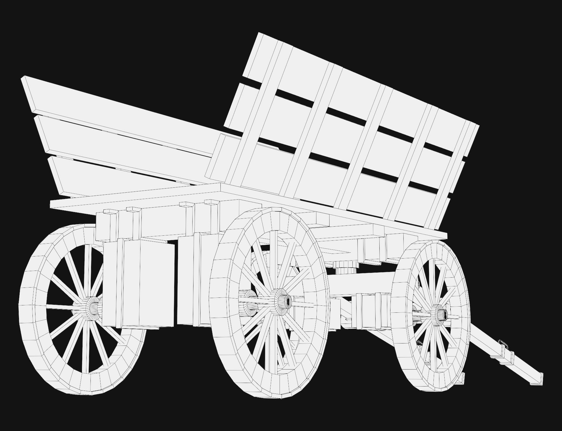 Medieval Wooden Cart 1  Low-poly 3D model_13