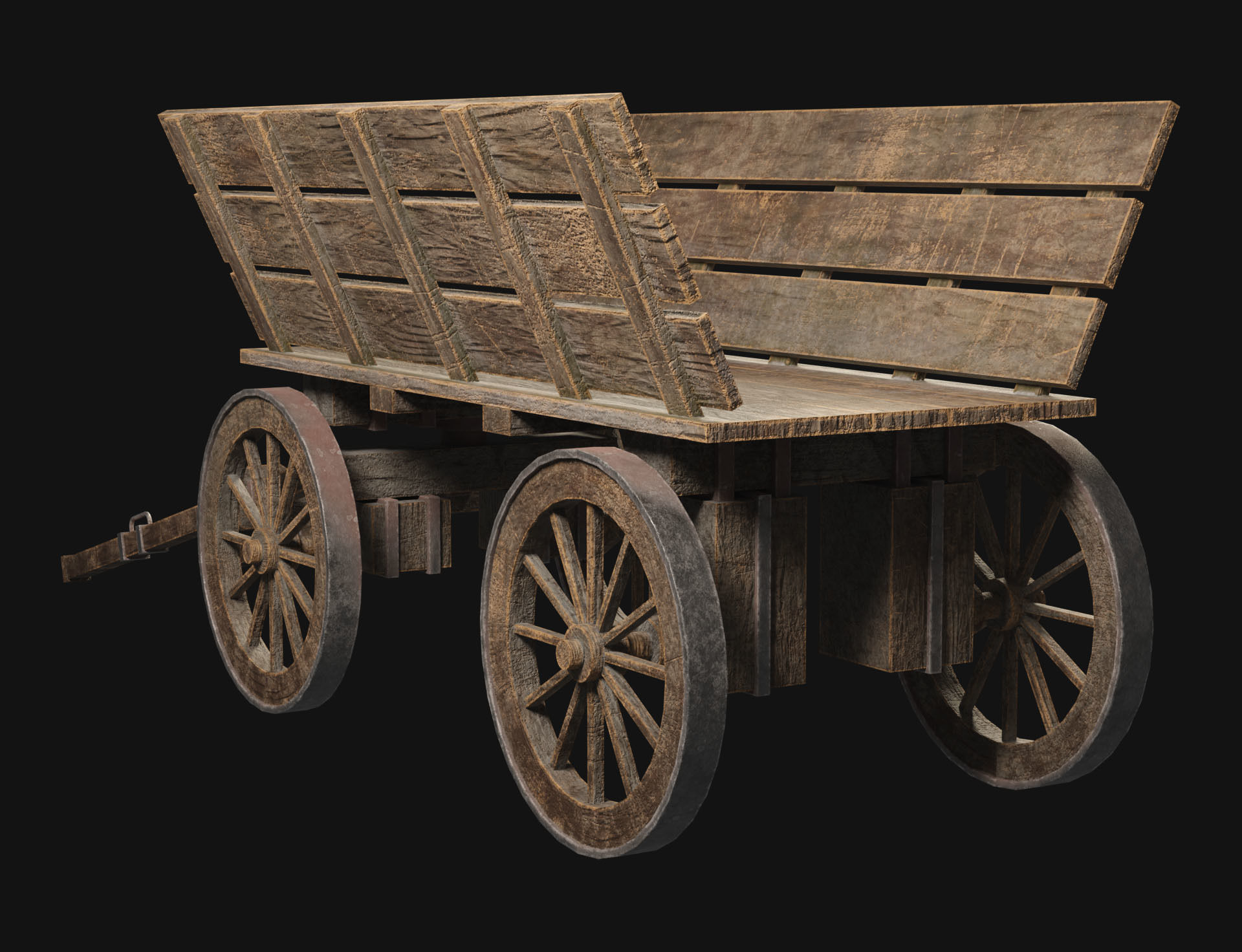 Medieval Wooden Cart 1  Low-poly 3D model_3