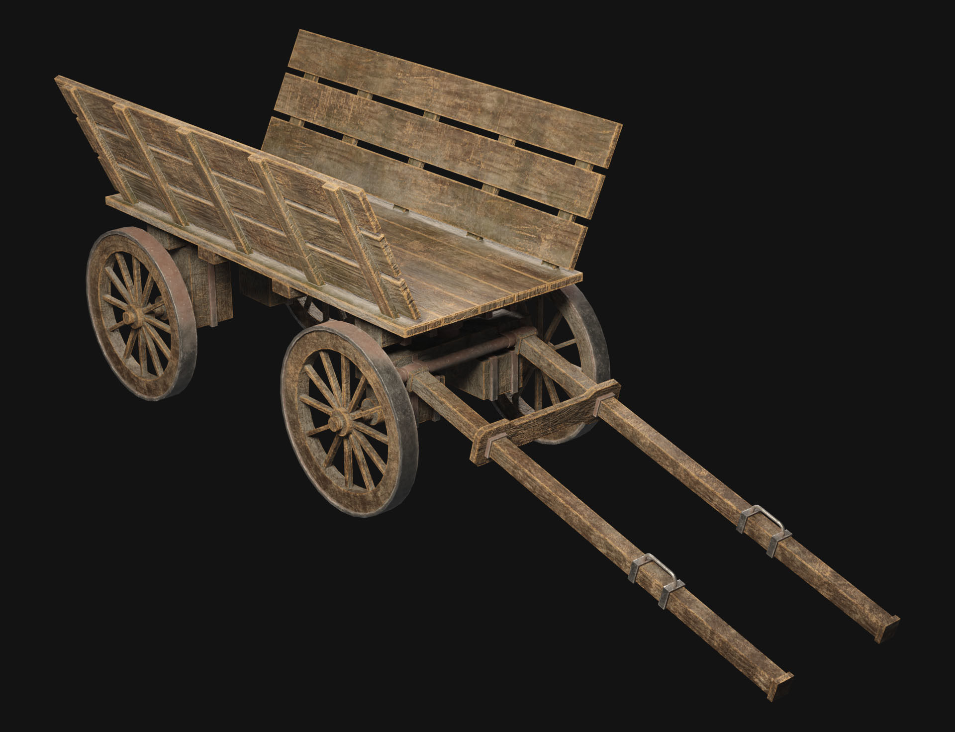 Medieval Wooden Cart 1  Low-poly 3D model_2