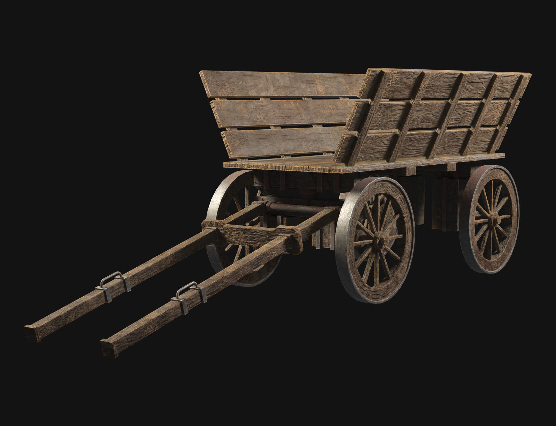 Medieval Wooden Cart 1  Low-poly 3D model_1