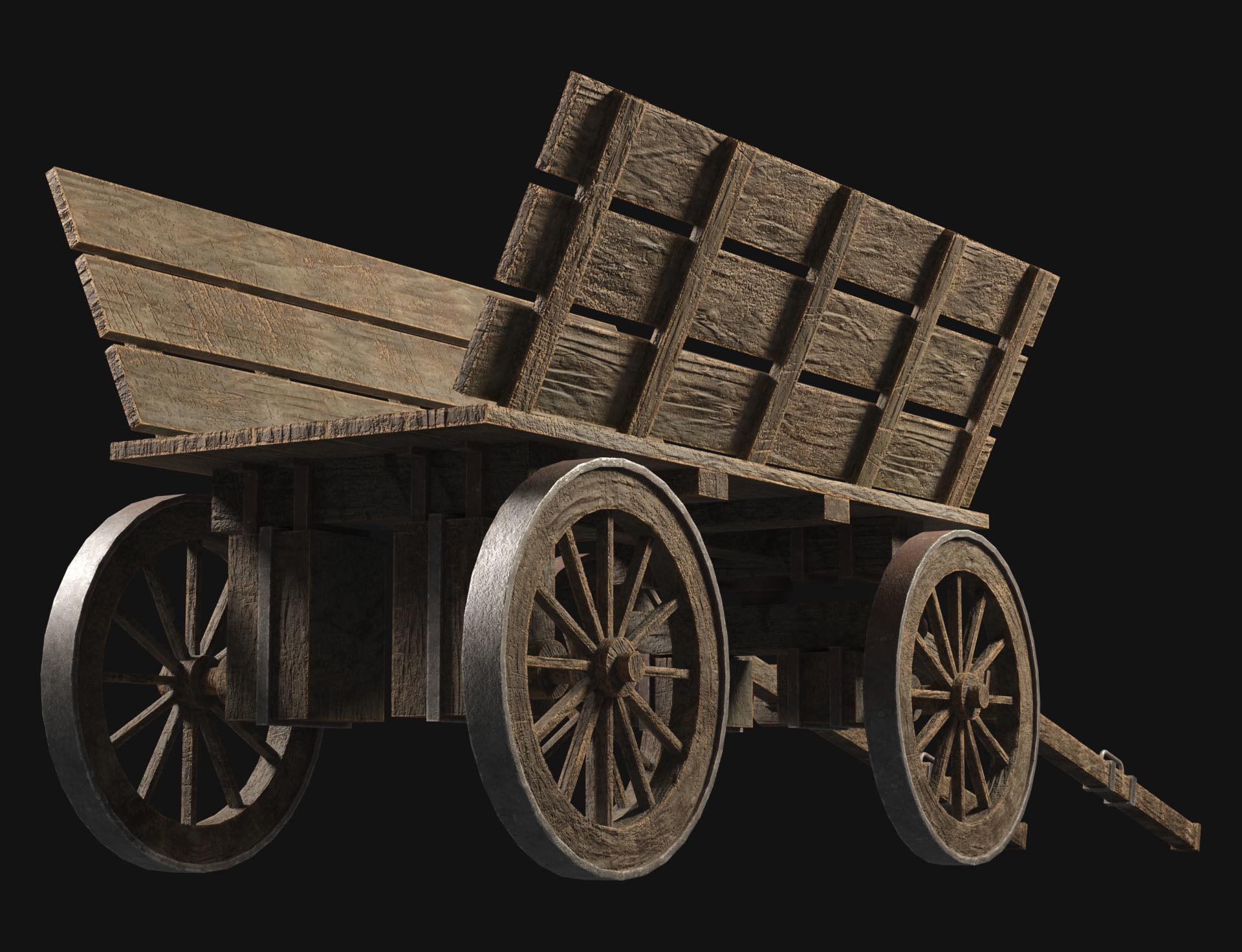 Medieval Wooden Cart 1  Low-poly 3D model_7