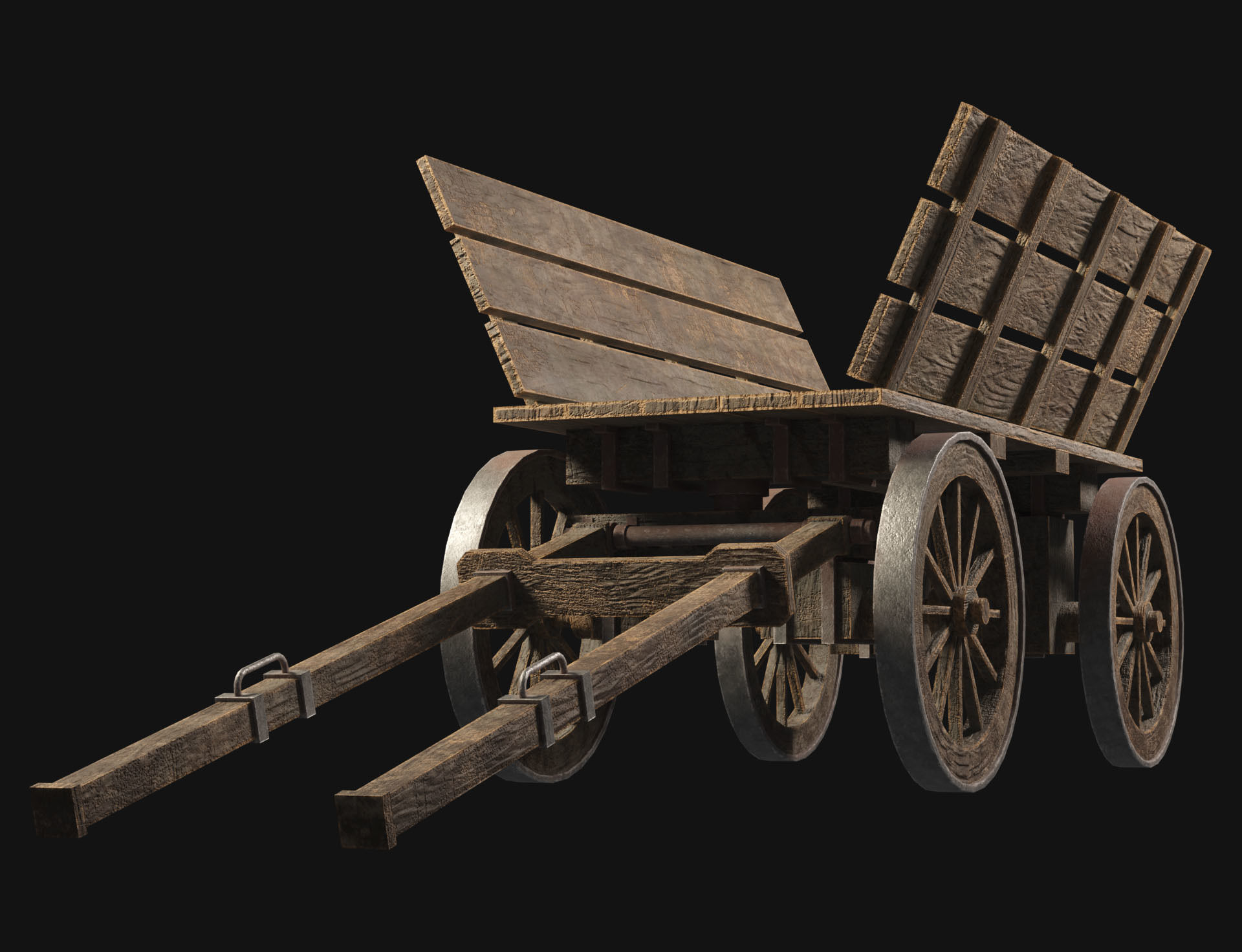 Medieval Wooden Cart 1  Low-poly 3D model_6
