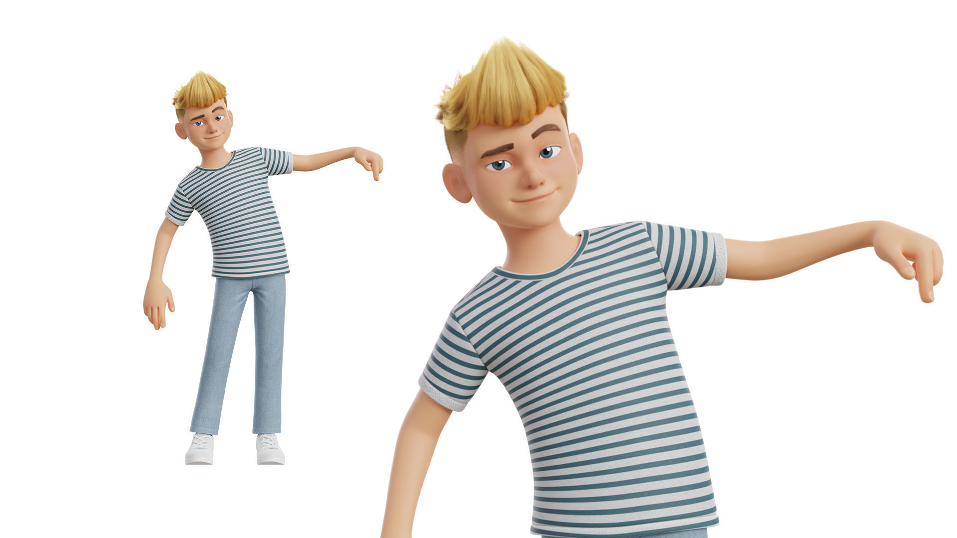 Man Boy Teen Cartoon Character Low-poly 3D model_11