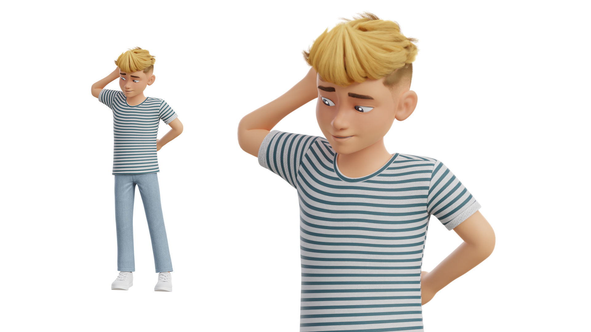 Man Boy Teen Cartoon Character Low-poly 3D model_35