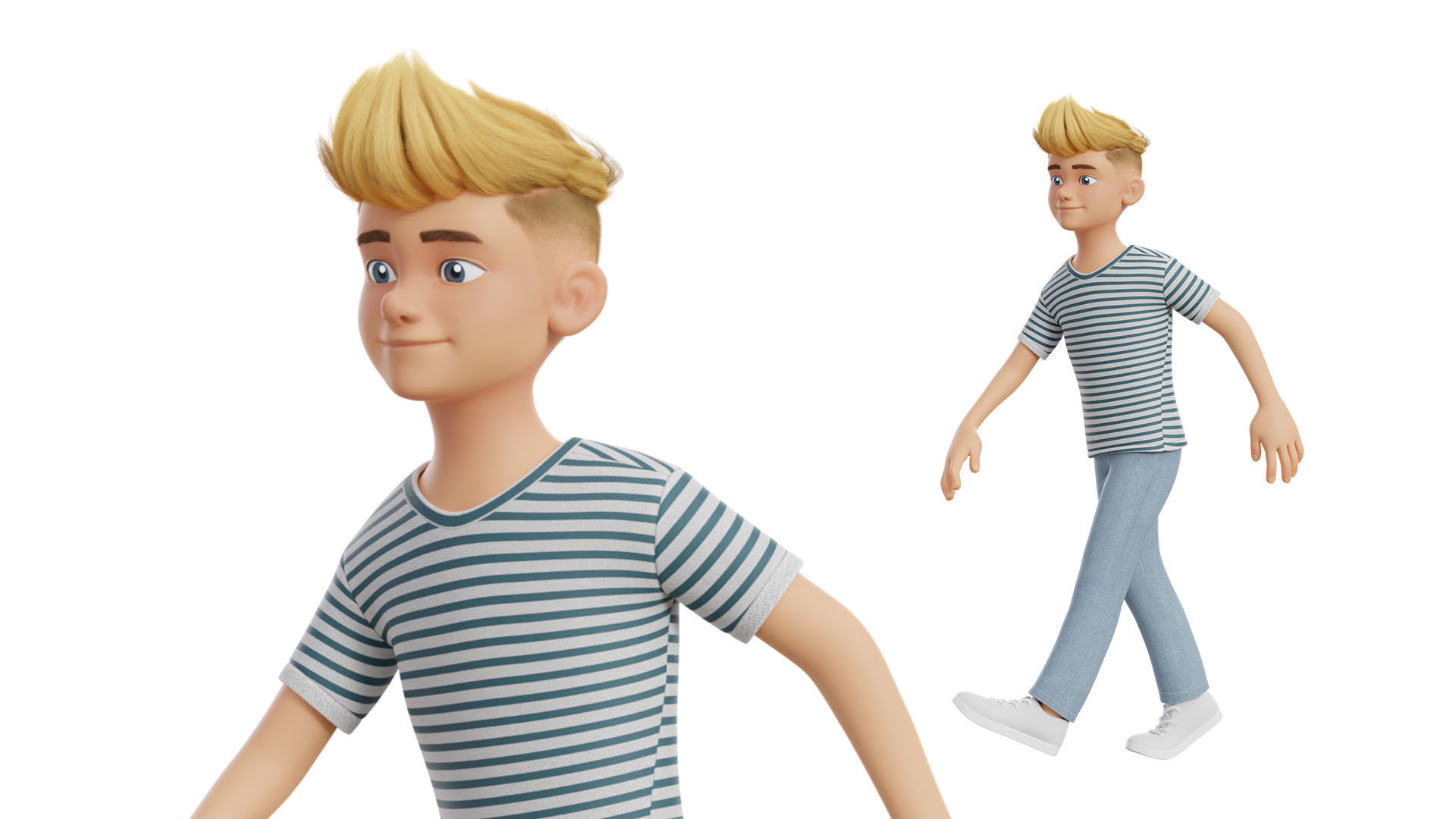 Man Boy Teen Cartoon Character Low-poly 3D model_16