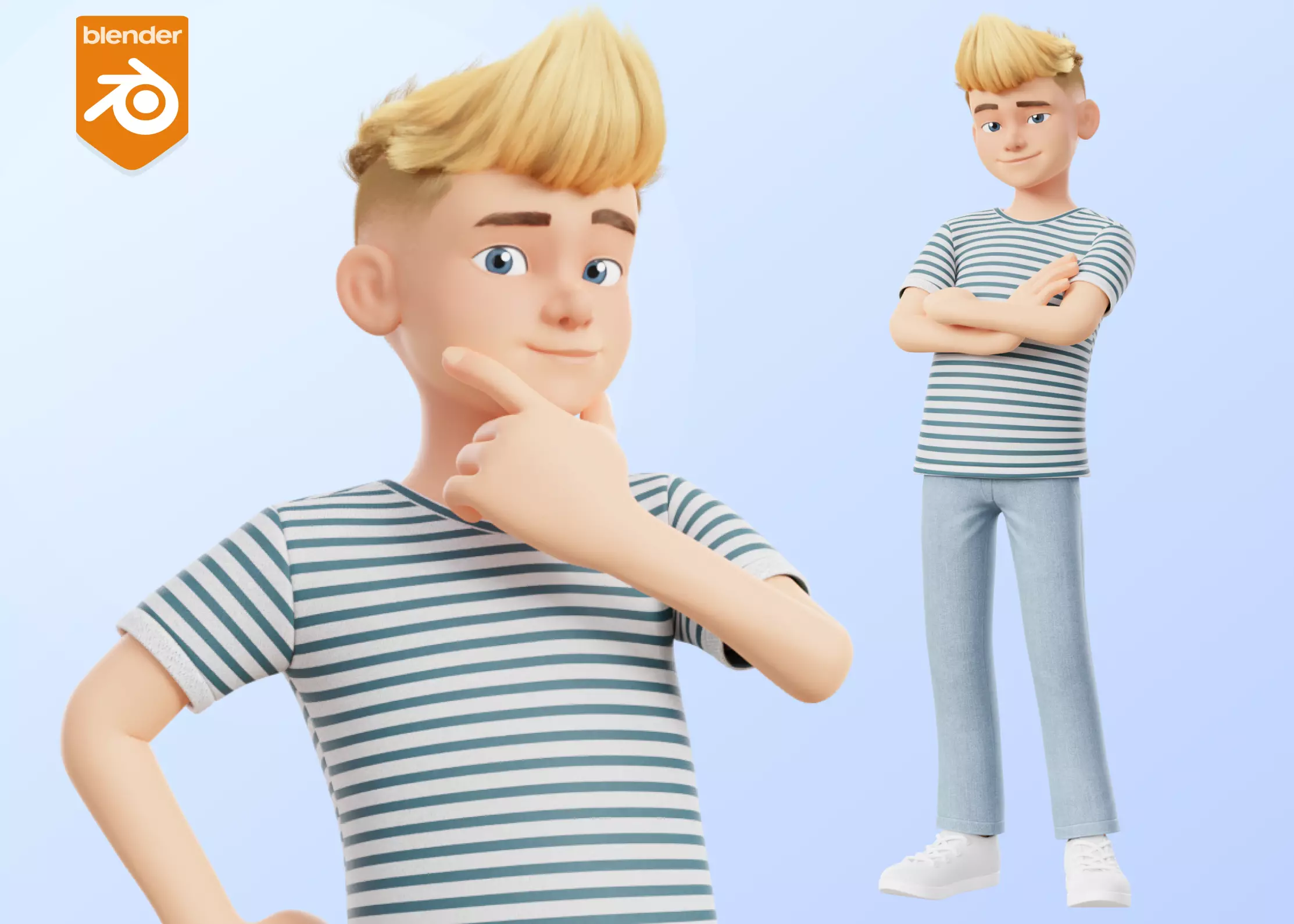 Man Boy Teen Cartoon Character Low-poly 3D model_0