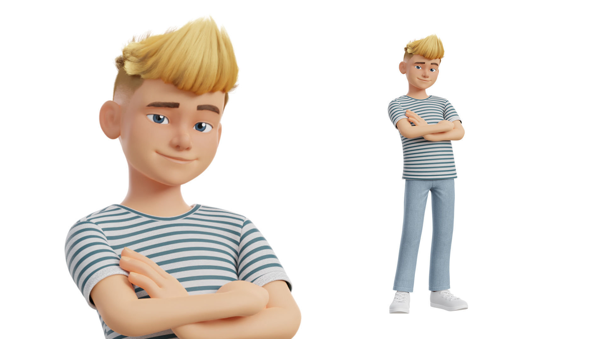 Man Boy Teen Cartoon Character Low-poly 3D model_4