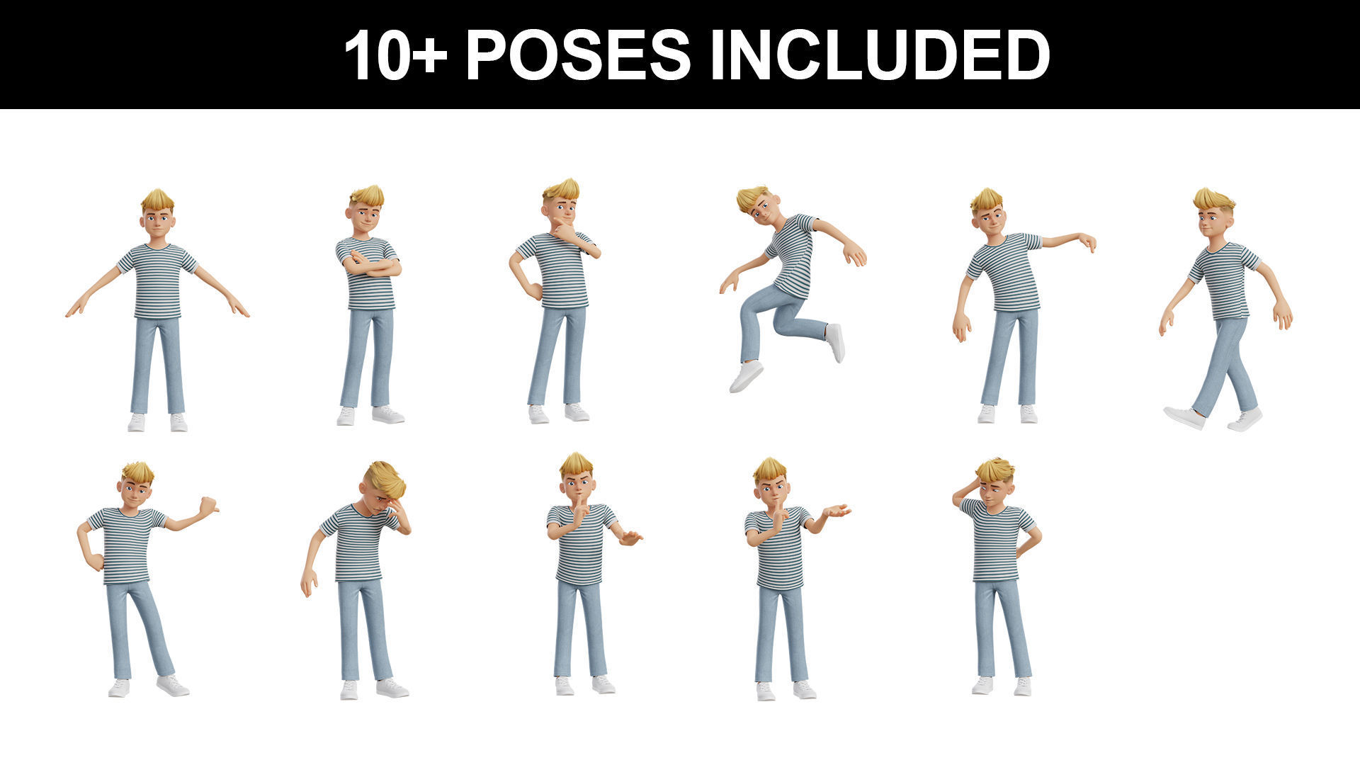 Man Boy Teen Cartoon Character Low-poly 3D model_3