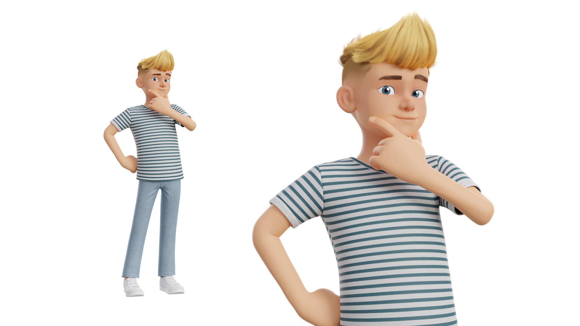Man Boy Teen Cartoon Character Low-poly 3D model_6