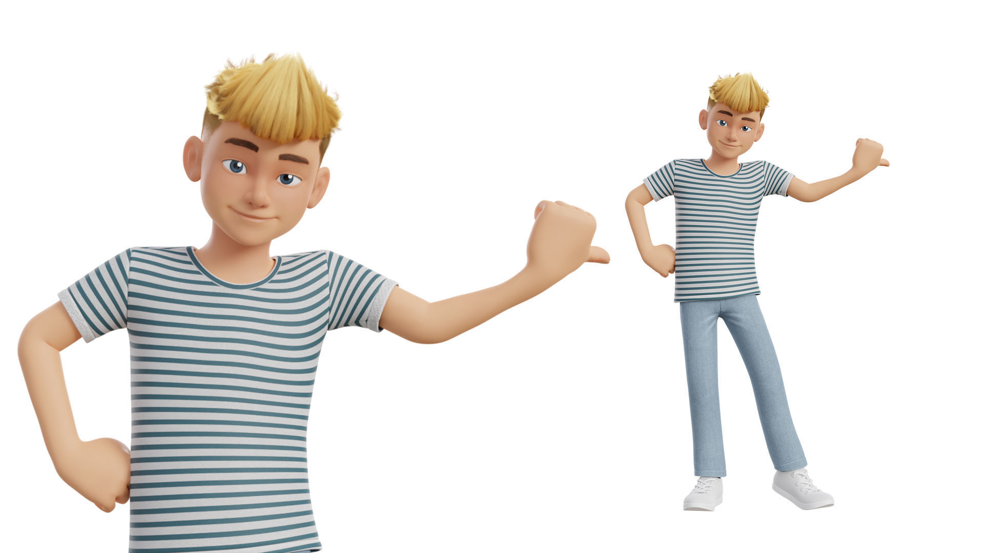 Man Boy Teen Cartoon Character Low-poly 3D model_14