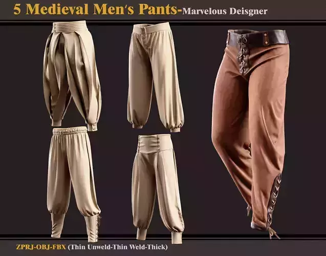 5 Medieval Men Pants-Marvelous Designer-fbx-obj 3D model