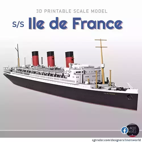 SS ILE DE FRANCE French ocean liner 1927 print ready model