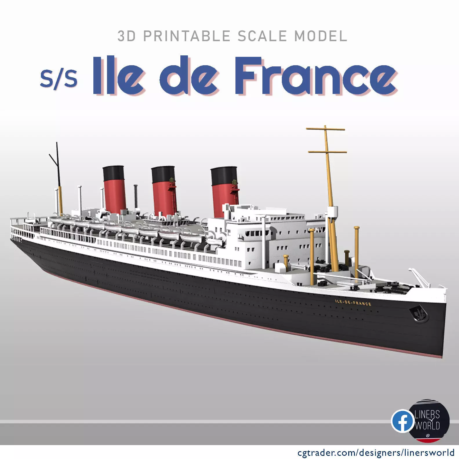SS ILE DE FRANCE French ocean liner 1927 print ready model 3D print model
