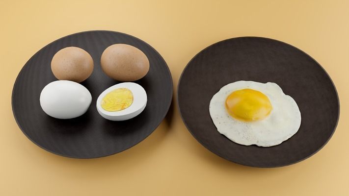 Boiled and fried EGGS Low-poly 3D model_1