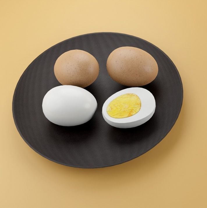 Boiled and fried EGGS Low-poly 3D model_4