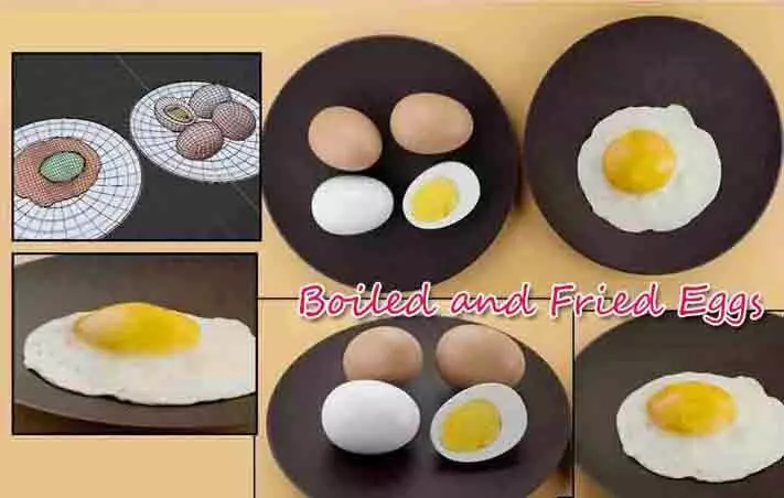 Boiled and fried EGGS Low-poly 3D model_0