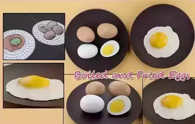 Boiled and fried EGGS Low-poly 3D model