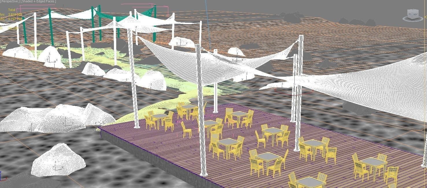 Shade Canopyvs rocks and sand vs rotang table and stool 3D model_11