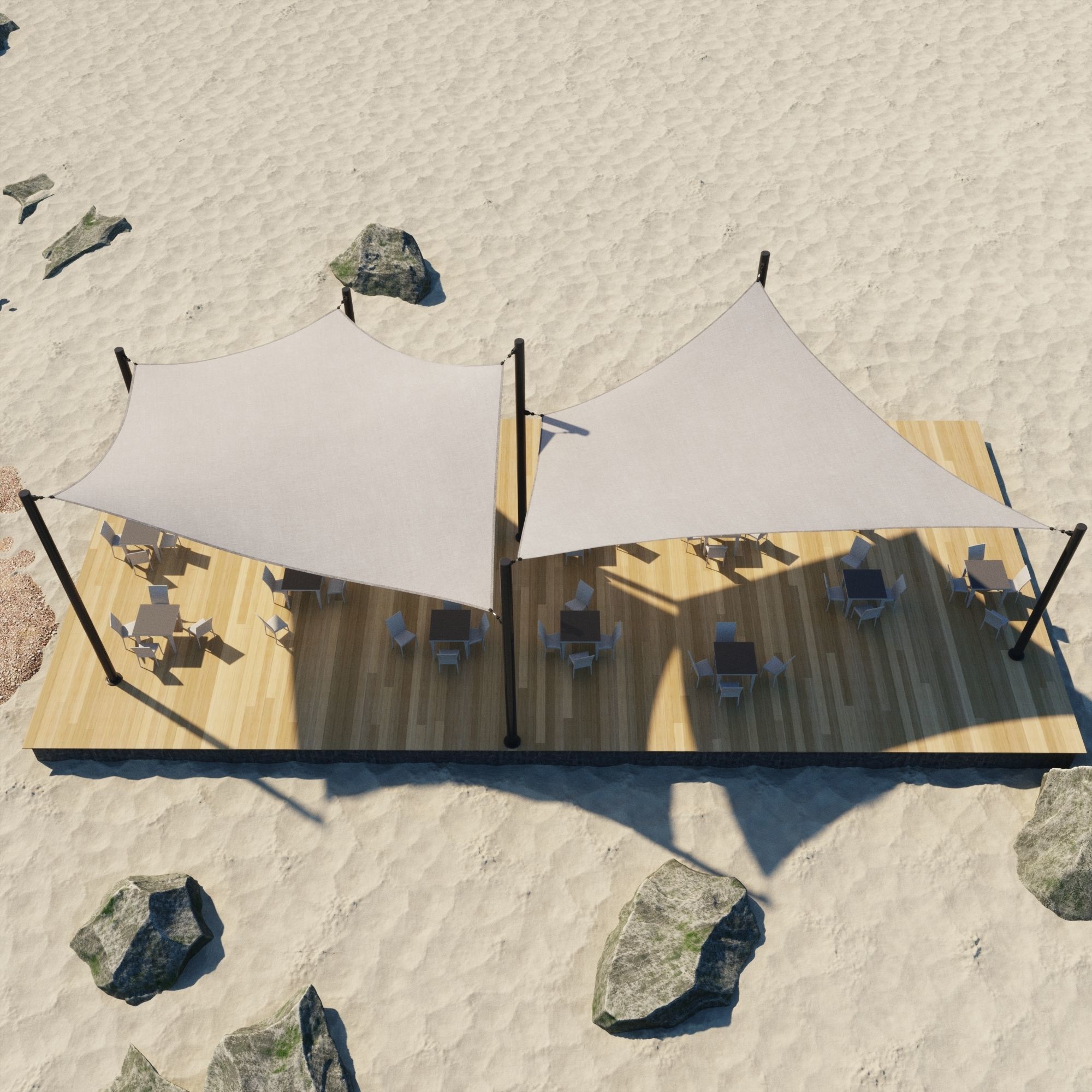 Shade Canopyvs rocks and sand vs rotang table and stool 3D model_3