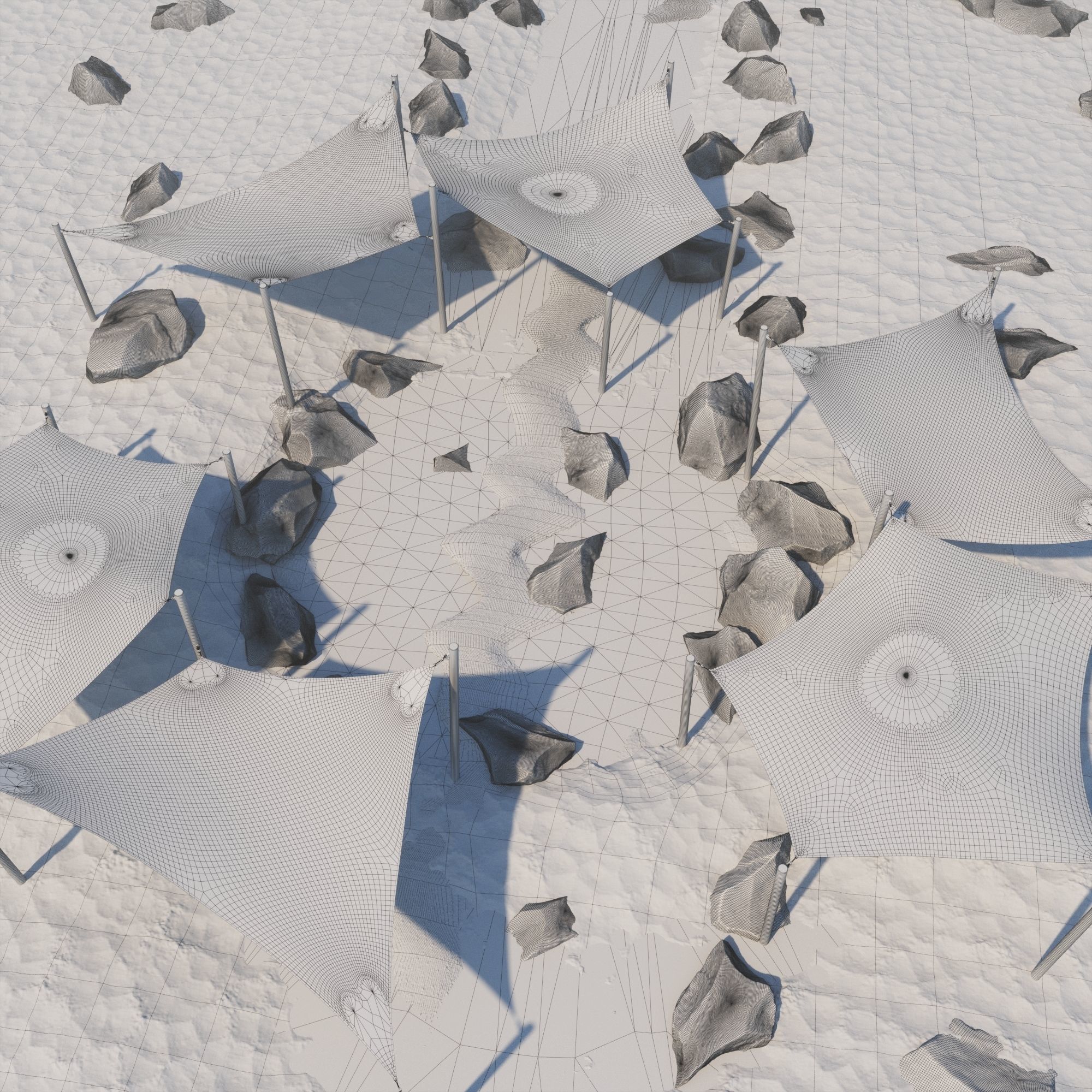 Shade Canopyvs rocks and sand vs rotang table and stool 3D model_9