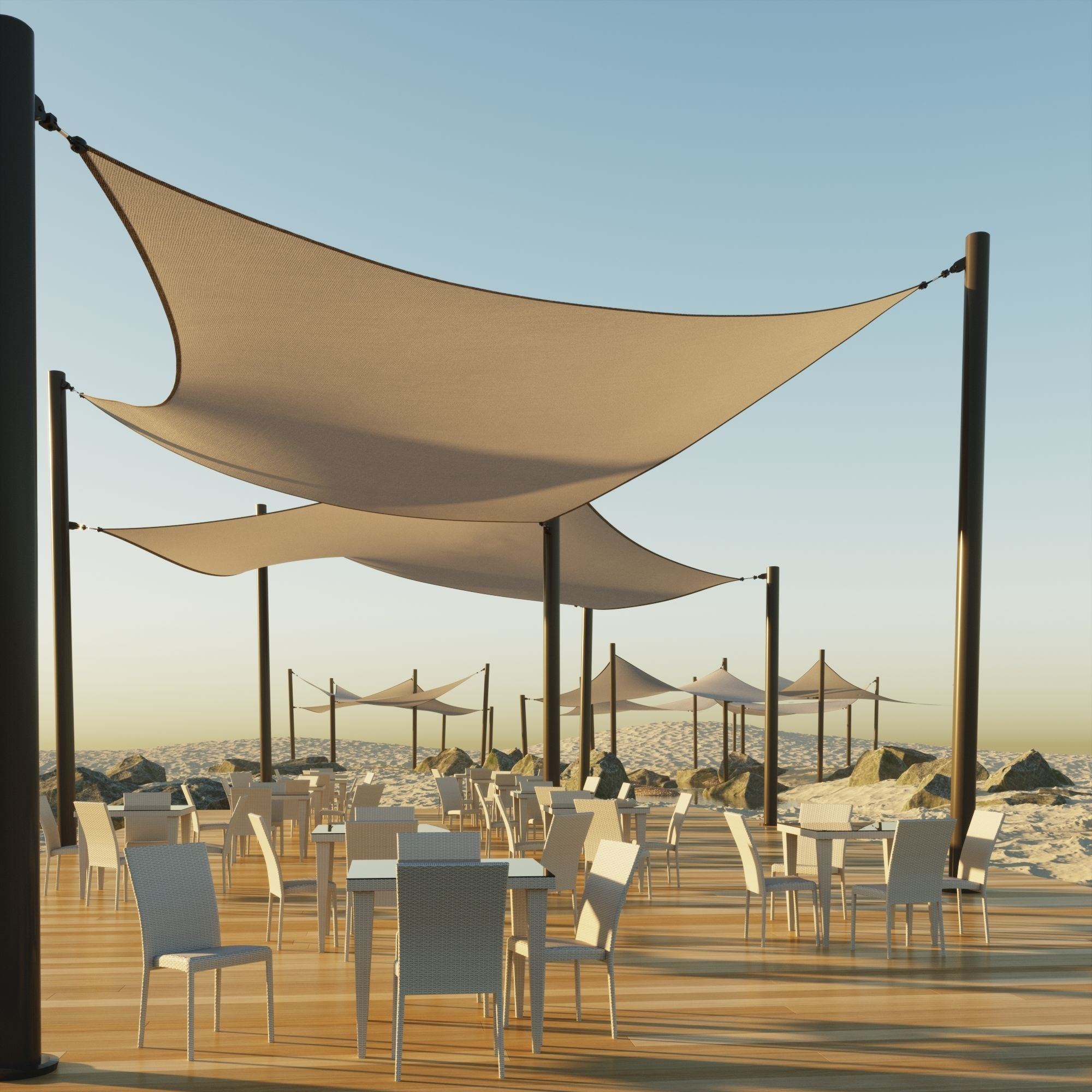 Shade Canopyvs rocks and sand vs rotang table and stool 3D model_5