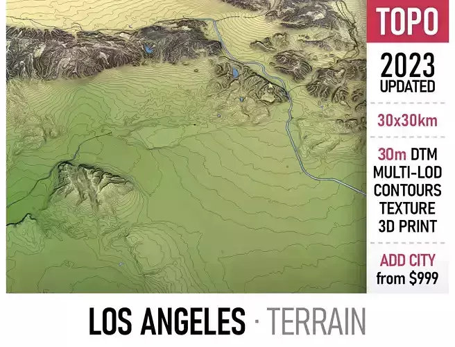 Los Angeles - 3D Terrain Low-poly 3D model